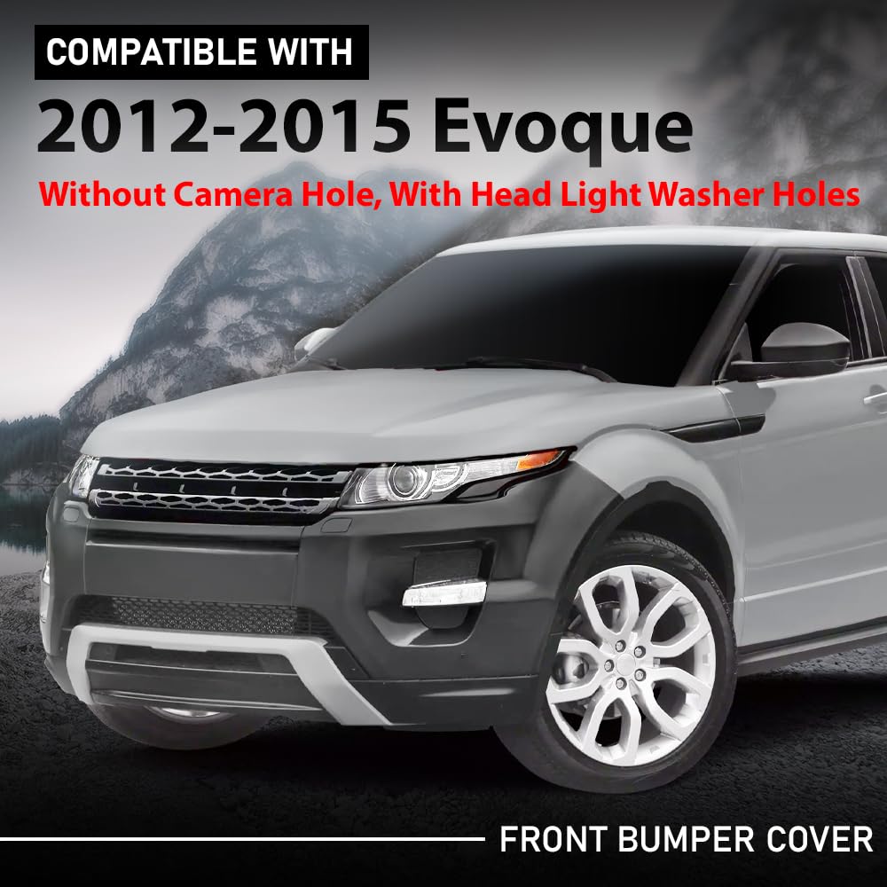 G-PLUS Front Bumper Cover Compatible with Rover Range Rover Evoque 2012-2015, w/o Camera Hole, w/Head Light Washer Holes, 101-59170C, RO1000141, LR072259, LR036137, LR064613, Black