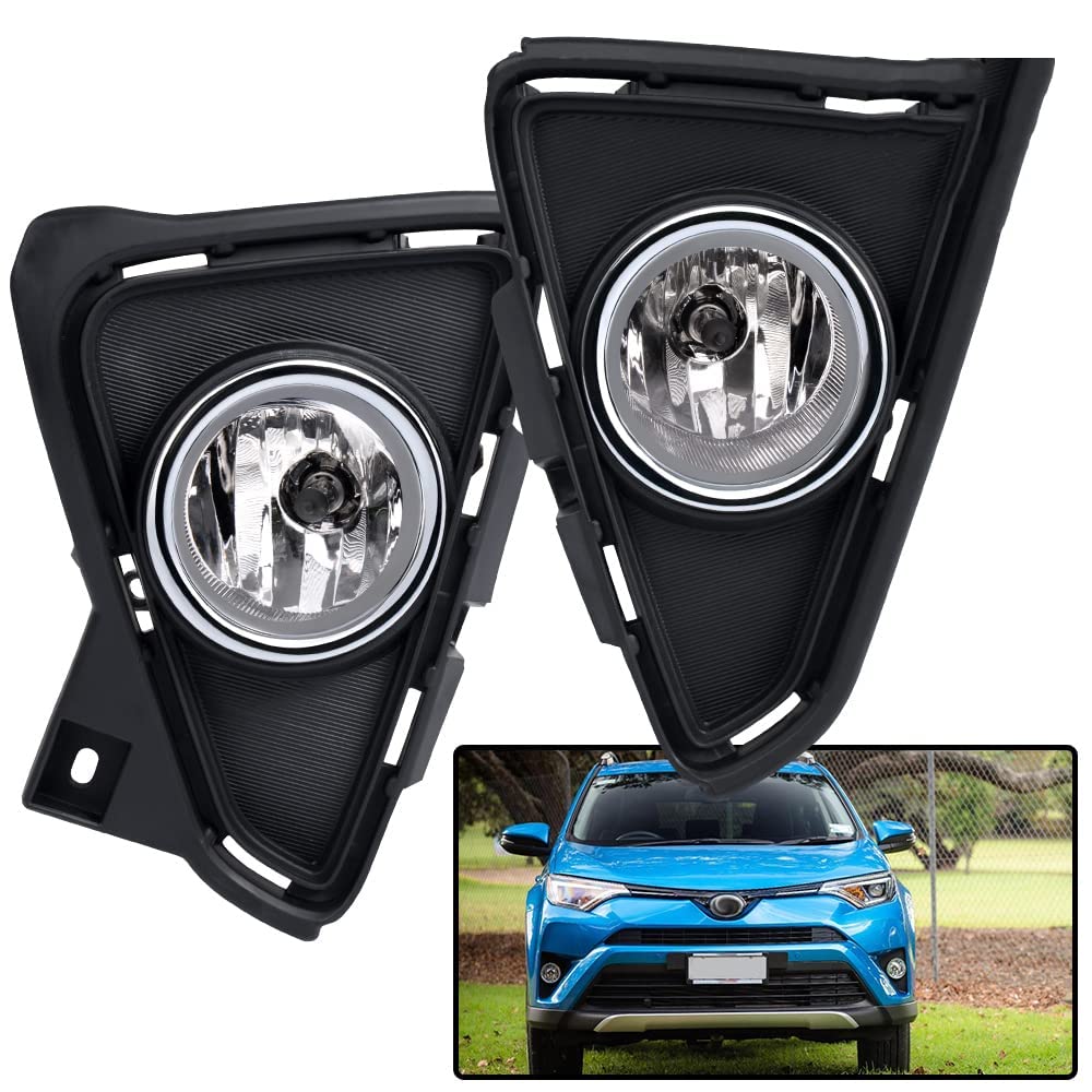 G-PLUS Bumper Fog Lights Compatible with 2016 2017 Toyota RAV4 Clear Driving Fog Lamps A pair W/Bulbs + Switch Wiring Kit neblineros para autos delantero, faros antiniebla
