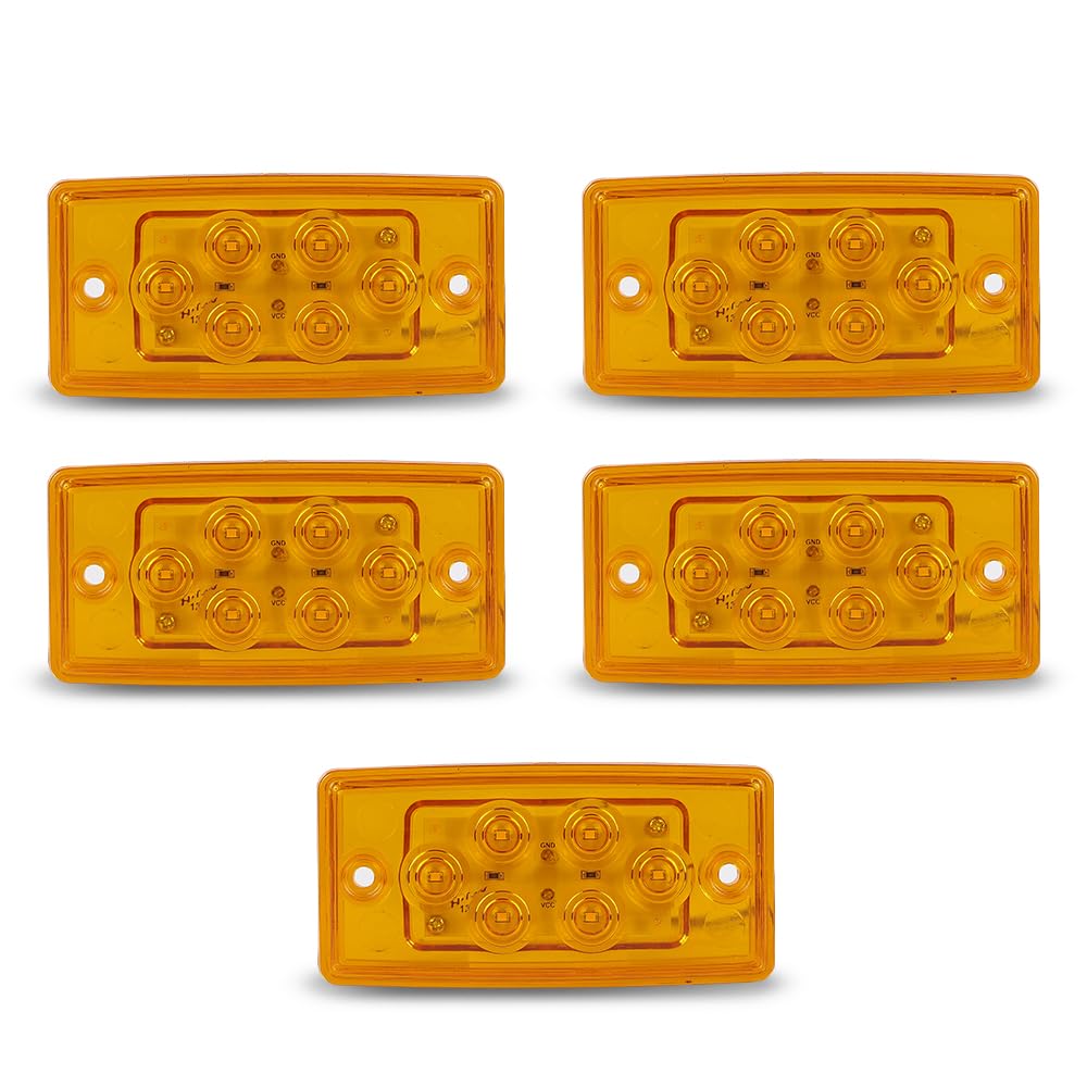 G-PLUS LED Front 5pcs Rectangle Cab Lights, Fit Freightliner Century/Columbiaor/Volvo Trucks, Amber Top Roof Running Cab Marker Light, Clearance & Indicator Lamp