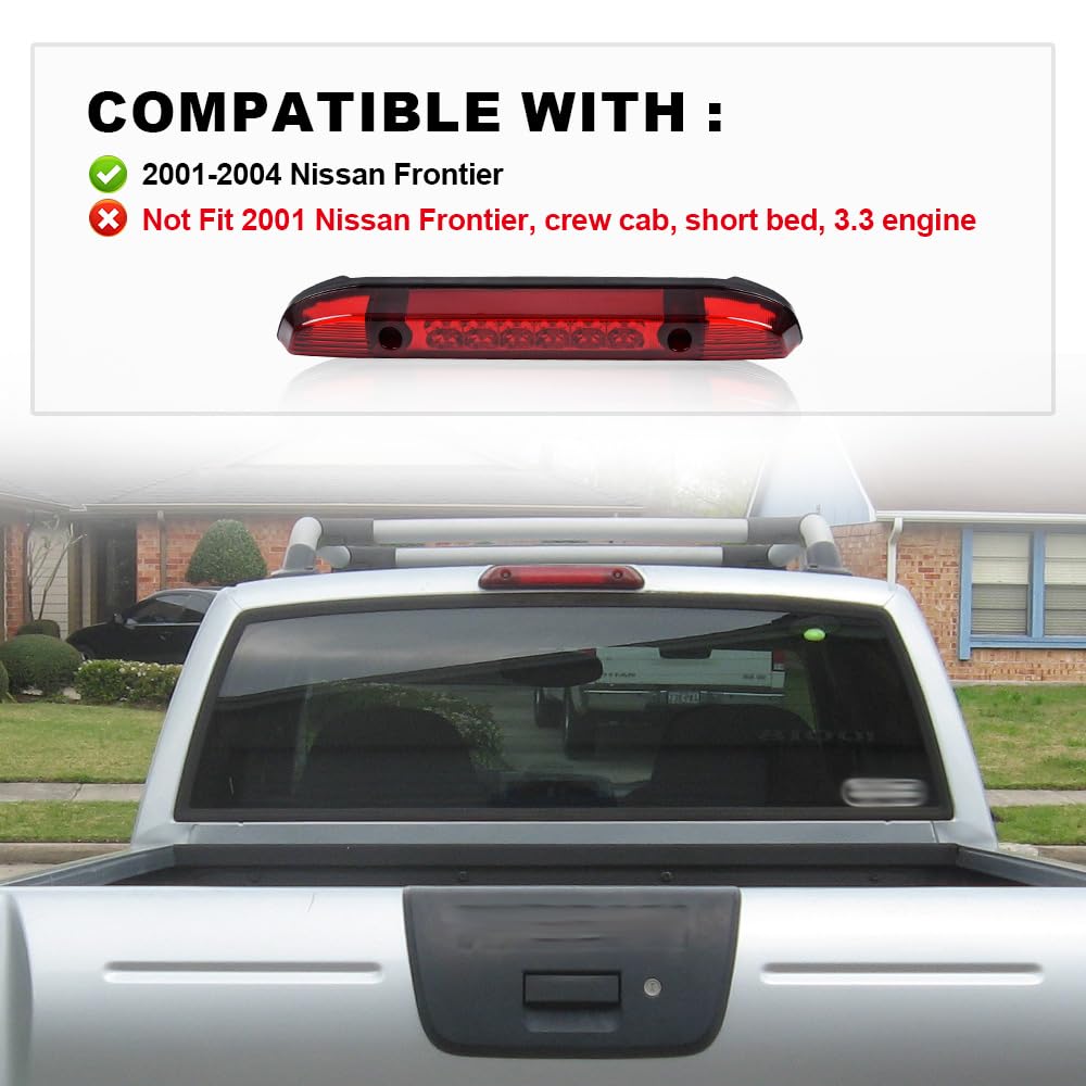 G-PLUS Third Brake Light for Nissan Frontier 2001-2004 Chrome Housing Red Lens Front View