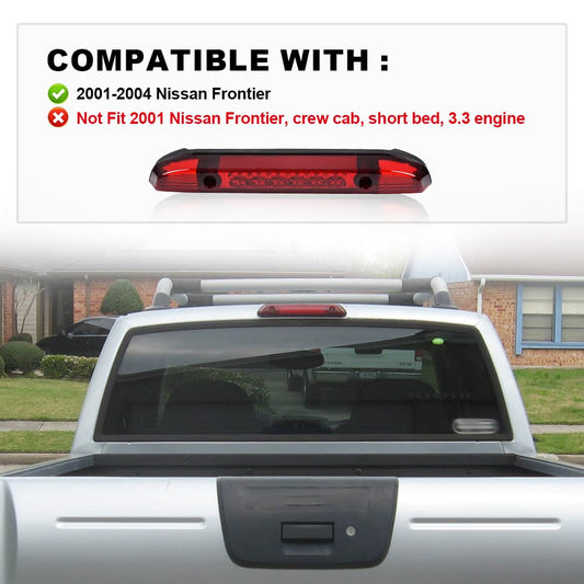 G-PLUS Third 3rd Brake Cargo Light Compatible With 2001-2004 Nissan Frontier Pickup Rear Roof Center High Mount Tail Lamps Replacement Chrome Housing Red Lens