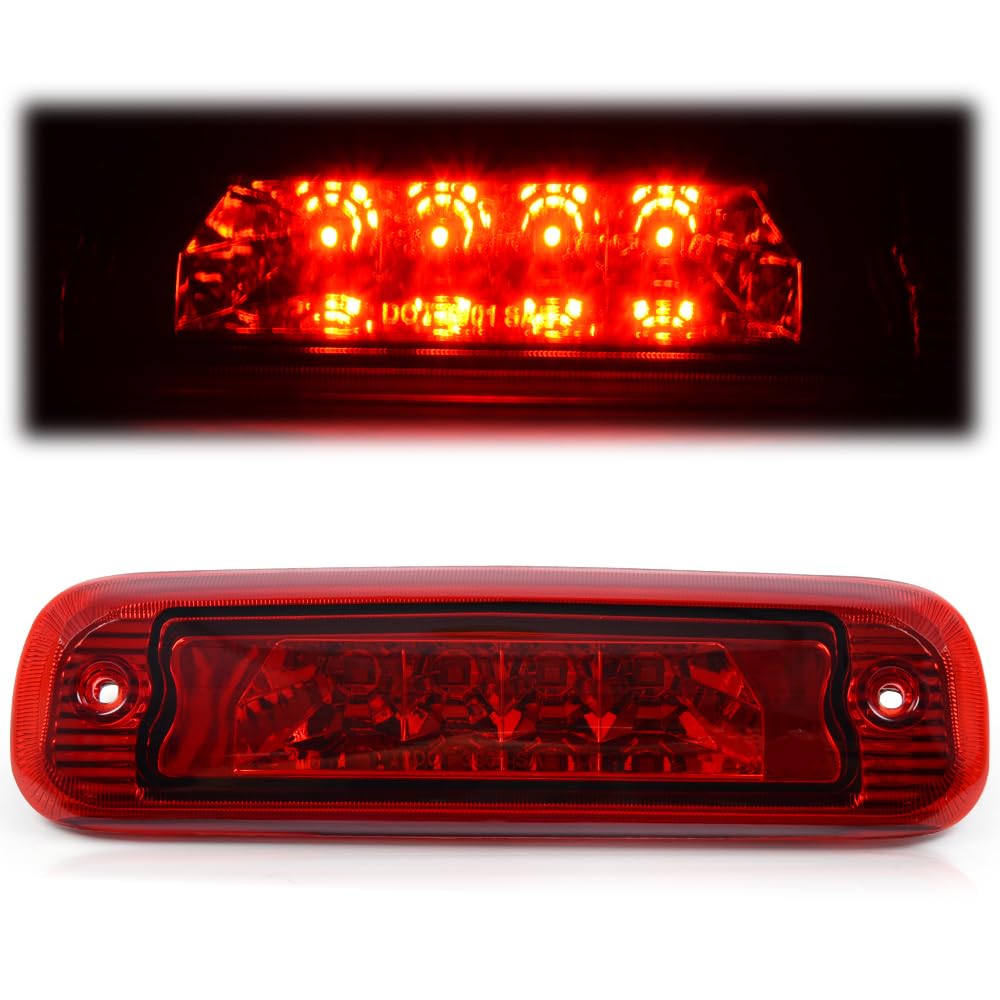 G-PLUS LED Third 3rd Brake Light Compatible with Cherokee 1997-2001 Rear Roof Center High Mount Stop Light Red Lens Chrome Housing Replace For 55155614AE