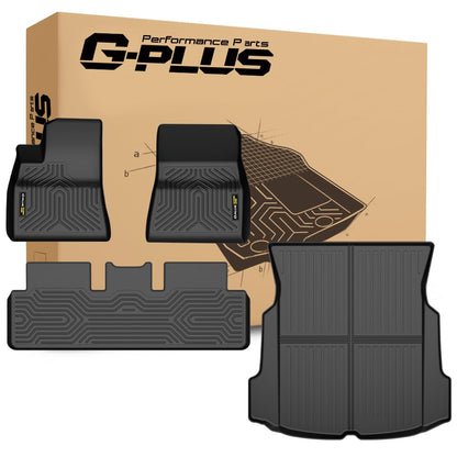 G-PLUS Model 3 Floor Mats Cargo Liner Compatible with 2017-2023 Tesla Model 3 2017 2018 2019 2020 2021 2022 2023 Floor Liners TPE All Weather Custom Fit Full Cover Protection Car Floor Mats Black 4pcs