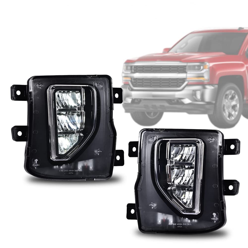 G-PLUS LED Fog Light Compatible With 2016-2018 Chevy Silverado 1500,Bumper Lamps Driving Fog Lamps w/Switch (Clear lens)