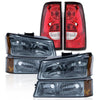 G-PLUS Headlights Assembly & Tail Lights Fit Chevy Silverado 1500 1500 HD 2500 2500 HD 2003-2006, Smoky Lens Chrome Housing Amber Reflector Headlamps Assembly Red Taillights