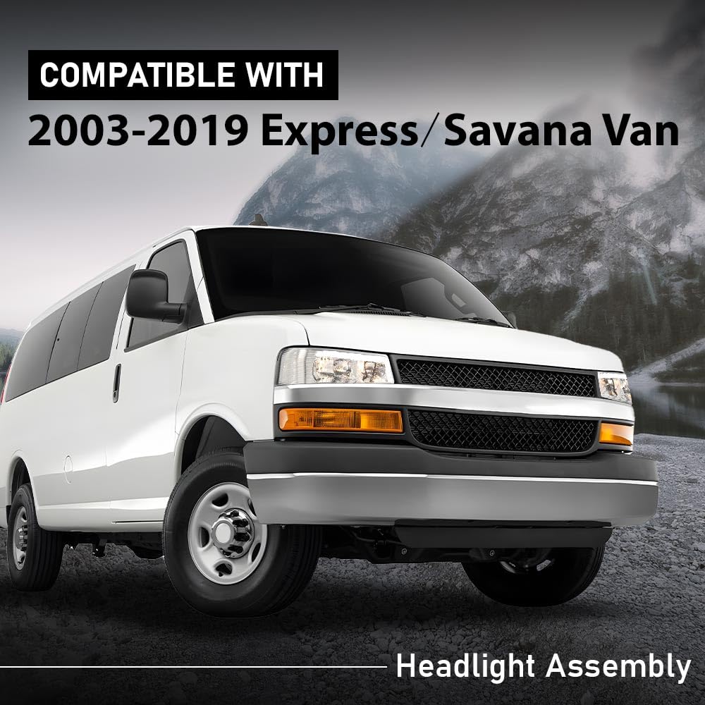 G-PLUS LED Headlights Headlamps Fit Chevy Express GMC Savana 1500 2003-2014, Fit Chevy Express GMC Savana 2500 3500 2003-2023 Bumper Headlamp Clear Lens Chrome Housing,faros delanteros Assembly