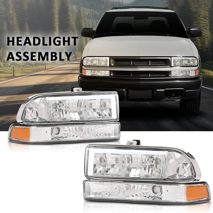 G-PLUS LED Headlights Front Headlamps Fit Chevy Blazer 1998-2005, Fit Chevy S10 Pickup 1998-2004 with Bumper Lights Clear Lens Chrome Housing Amber Reflector,faros delanteros Assembly