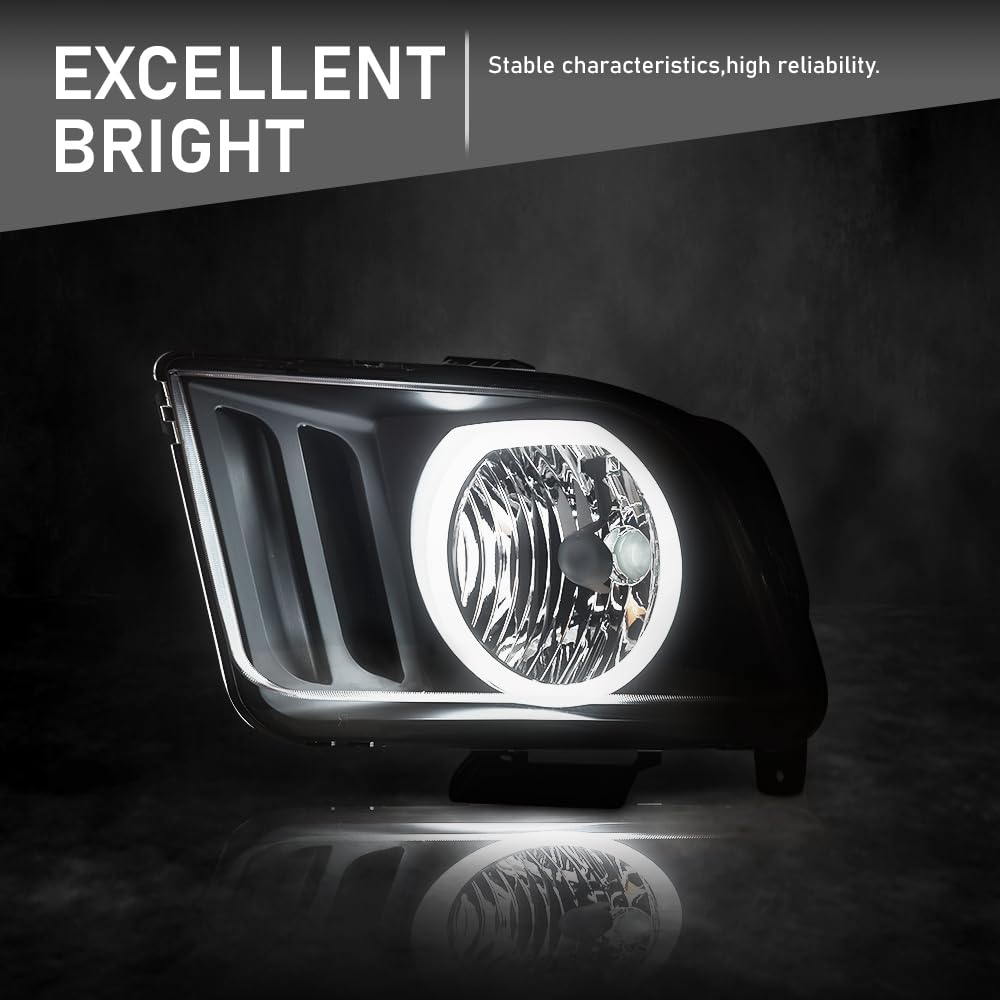 G-PLUS LED DRL Headlights, Compatible with Ford Mustang 2005 2006 2007 2008 2009 Bumper Headlamps, Clear Lens Black Housing Amber Reflector Left & Right,faros delanteros