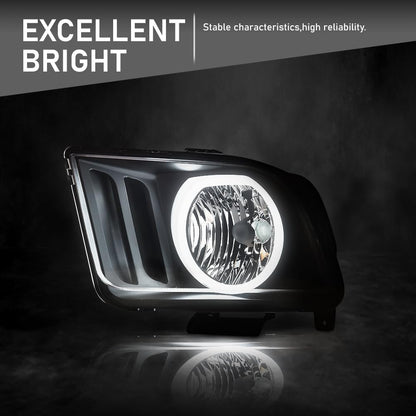 G-PLUS LED DRL Headlights, Compatible with Ford Mustang 2005 2006 2007 2008 2009 Bumper Headlamps, Clear Lens Black Housing Amber Reflector Left & Right,faros delanteros