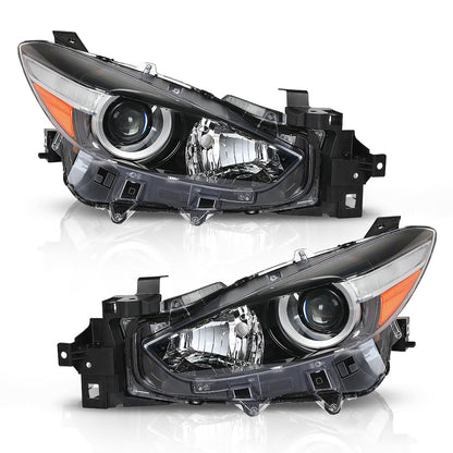 G-PLUS Projector Headlights Assembly Compatible with Mazda 3 2017-2018 4-Door Sedan & Hatchback,Bumper Headlamps,faros delanteros Clear Lens Black Housing Amber Reflector Left & Right