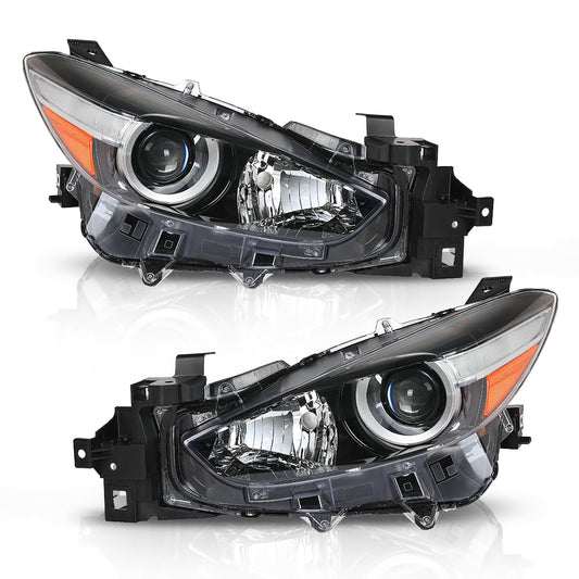 G-PLUS Projector Headlights Assembly Compatible with Mazda 3 2017-2018 4-Door Sedan & Hatchback,Bumper Headlamps,faros delanteros Clear Lens Black Housing Amber Reflector Left & Right