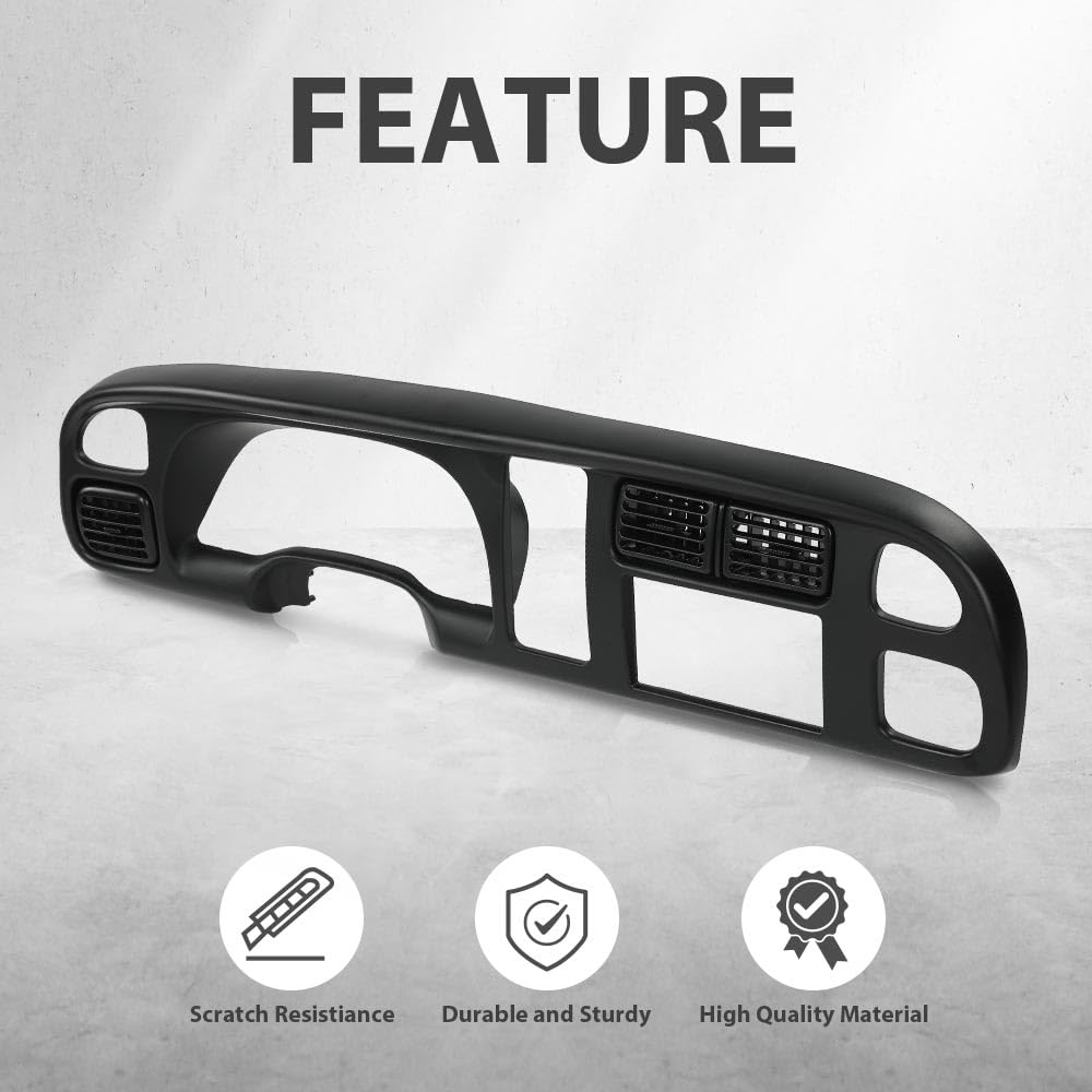 G-PLUS Dash Board Bezel Cover Double Din Compatible with Dodge Ram 1500 1998-2001/ Ram 2500 3500 1998-2002 Instrument Panel Cover w/Vent (Clips Included)