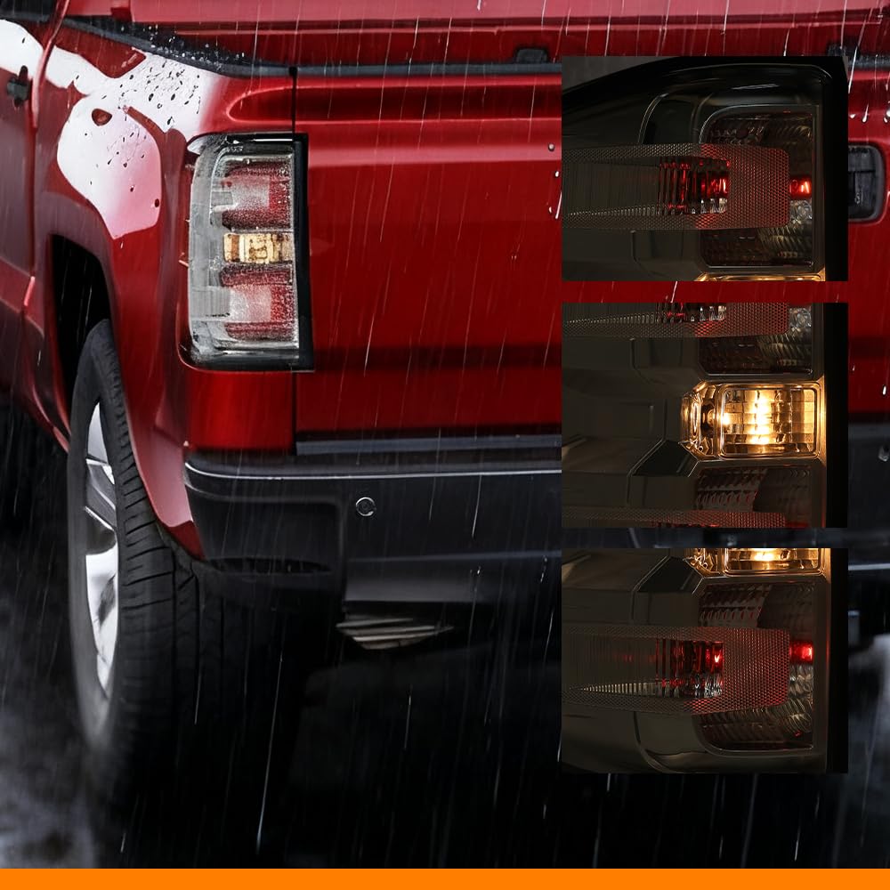 G-PLUS Tail Lights w/Bulbs Compatible with Chevy Silverado 1500 2014-2018/Fit Silverado 2500 HD 3500 HD 2015-2019 w/o Wiring Harness Clear Lens Chrome Housing Brake Lamp Rear LightsAssembly