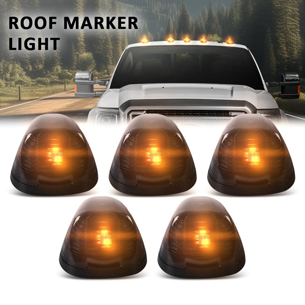 G-PLUS 5pcs Cab Roof Marker Running Lamps w/LED Lights Fit Ford E150 E250 E350 E450 F150 F250 F350 F450 F550 Super Duty Truck 1999-2017 (NOT Fit F250 - F550 2017-2018) 8C34-15442-CB, 8C34-15442-AD