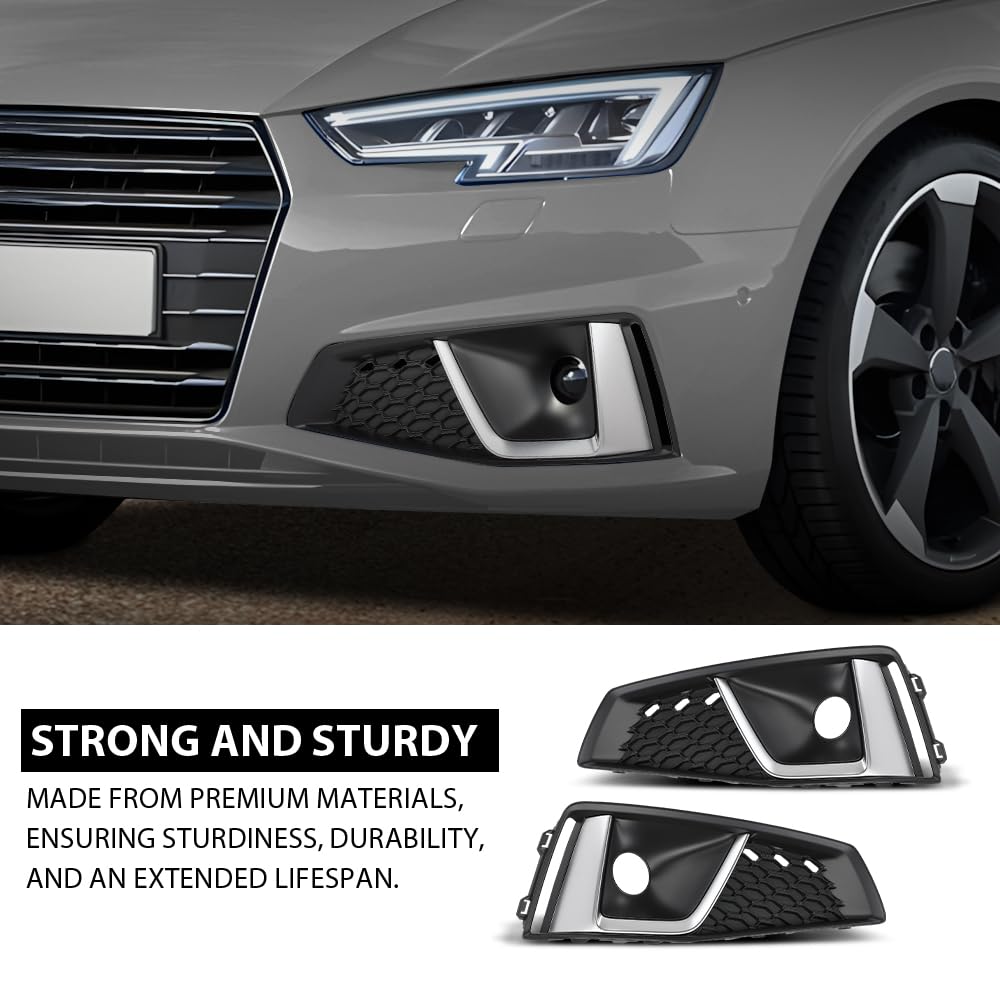 G-PLUS Pair Fog Light Cover, Compatible with Audi A4 S-Line / A4 Quattro / S4 2019, Bumper Grille Bezel, LH Driver & RH Passenger 2PCS, 8WD807681J, 8WD807682J