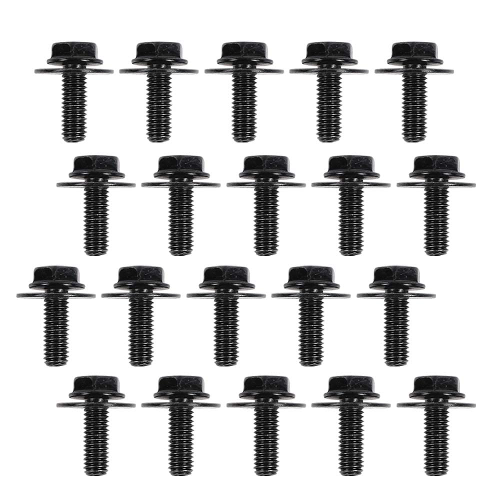 G-PLUS Body Bolt Screw Fastener Fender M6-1.0X 16mm Long- 10mm Hex- 17mm Washer Steel Black 20PCS