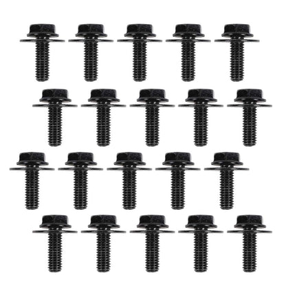 G-PLUS 20PCS Body Bolt Screw Fastener Fender M6-1.0X 16mm Long- 10mm Hex- 17mm Washer Steel Black Vehicle Body Screws