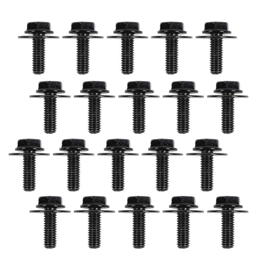 G-PLUS 20PCS Body Bolt Screw Fastener Fender M6-1.0X 16mm Long- 10mm Hex- 17mm Washer Steel Black Vehicle Body Screws