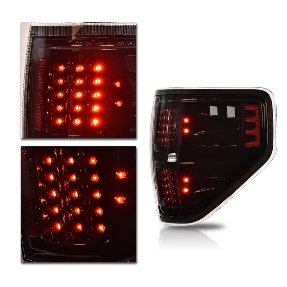 G-PLUS LED Tail Lights Compatible with Ford F150 2009 2010 2011 2012 2013 2014 Rear Tail light Assembly,Left Driver & Right Passenger,Clear Lens Black Housing Brake Lamps