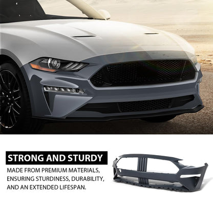 G-PLUS Front Bumper Cover Fascia Compatible with Ford Mustang 2018 2019, JR3Z17D957DAPTM, FO1000746, Primed Black