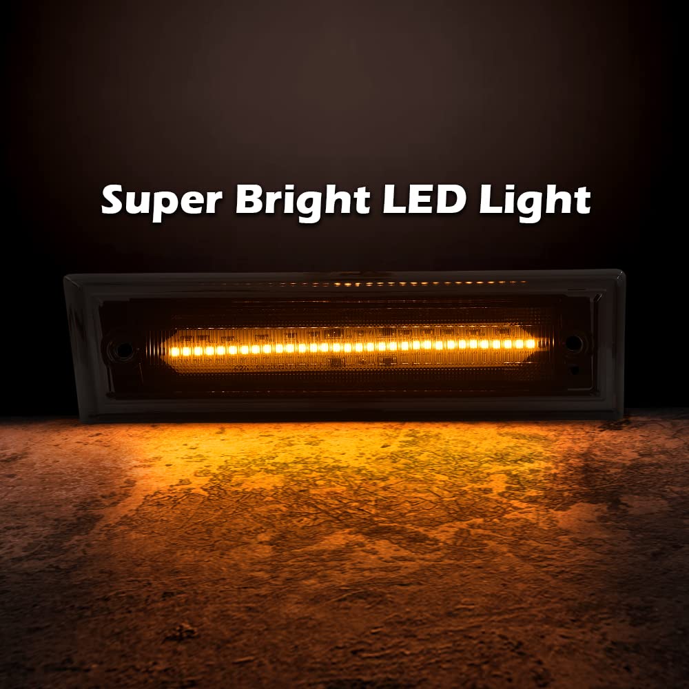 G-PLUS LED Smoke Lens Amber Front Side Marker Light Lamp Compatible with Chevy C10 C20 C30 GMC 1981-1991 GM2550115, GM2551107