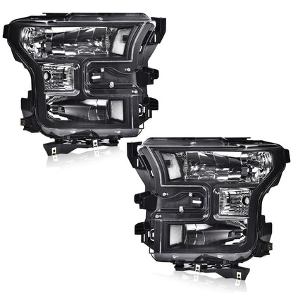 G-PLUS Headlights Compatible with Ford F150 2015-2017 Headlamps Driver Passenger Side Clear Lens Black Housing Clear Reflector,faros delanteros
