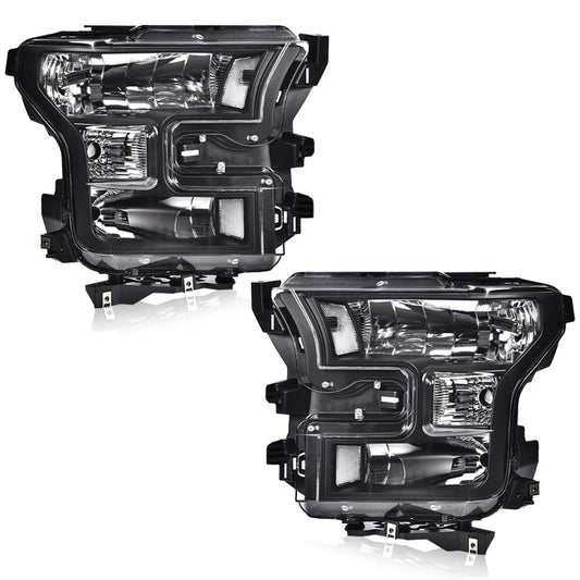 G-PLUS Headlights Compatible with Ford F150 2015-2017 Headlamps Driver Passenger Side Clear Lens Black Housing Clear Reflector,faros delanteros