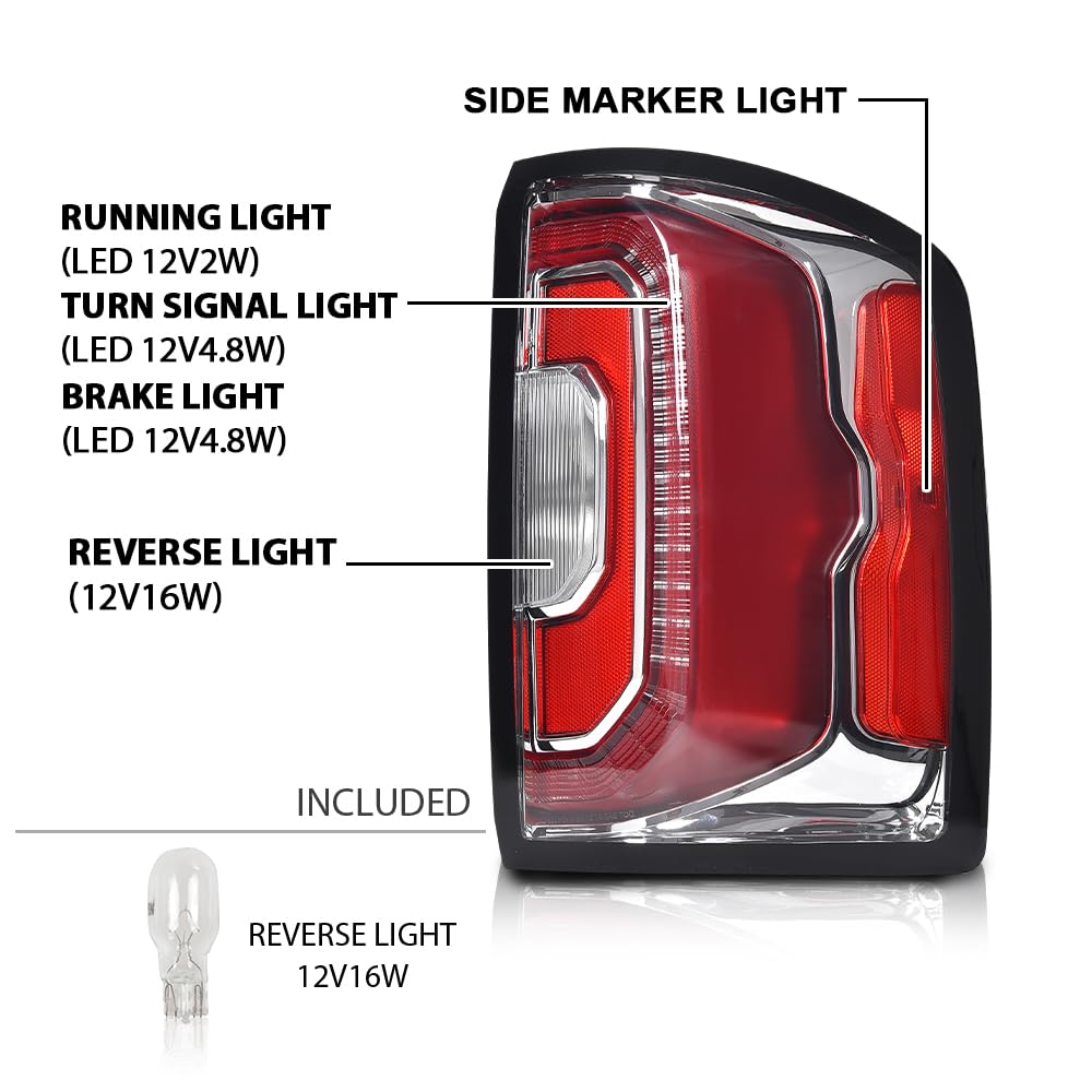 G-PLUS LED Tail Light Lamp w/Bulbs RH Passenger Side Compatible with GMC Sierra 1500 2016-2018/Fit GMC Denali 1500 2016-2018/Fit GMC Sierra 1500 Limited 2019, Luces Traseras Rear Brake Lamps Assembly