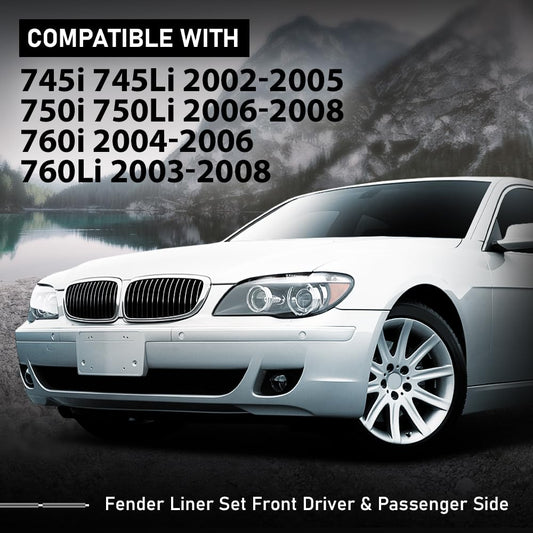 G-PLUS Front Inner Fender Liner 2pcs, Fit BMW 745i 745Li 2002-2005,Fit 750i 750Li 2006-2008, 760i 2004-2006,760Li 2003-2008, LH Driver & RH Right Side, 51718223375, 51718223376, BM1250107, BM1251107