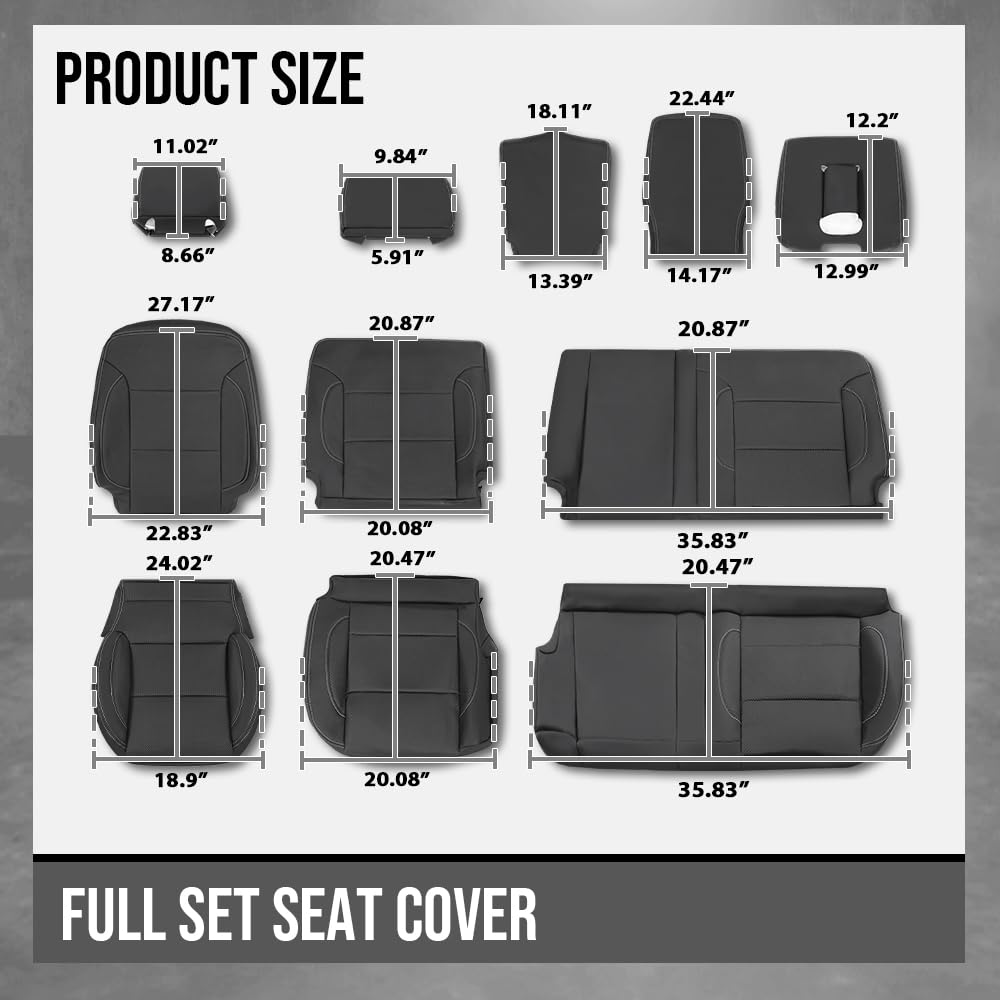 G-PLUS Full Set Seat Cover Compatible with Chevy Silverado LT Double Cab 2014-2018 Black
