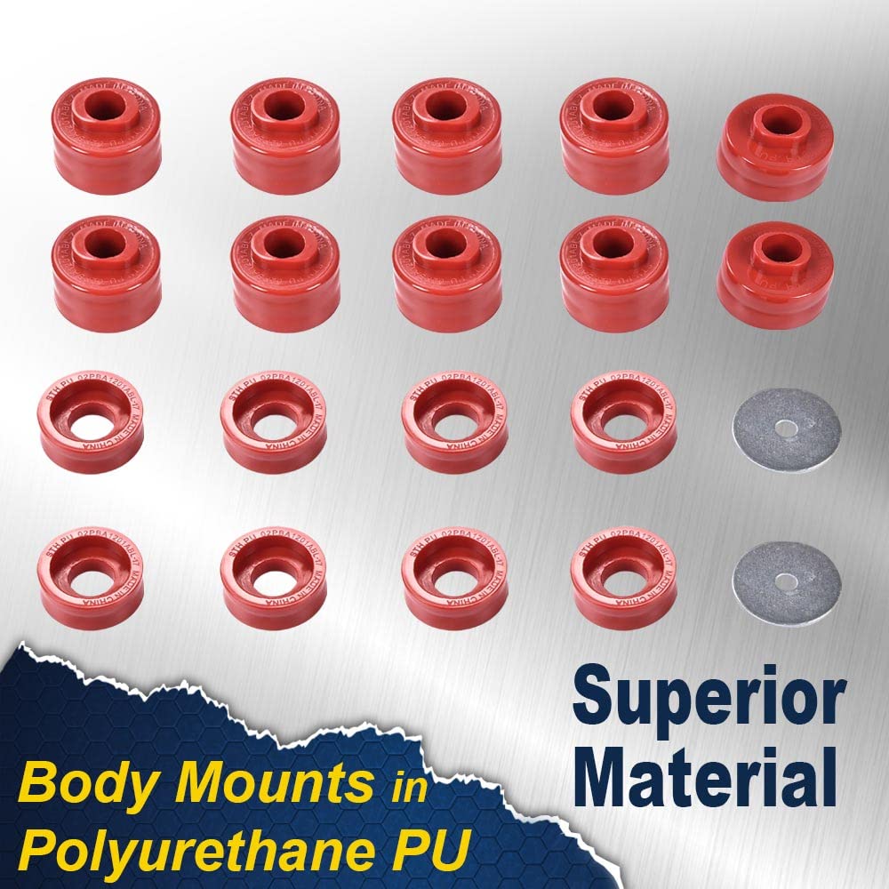 G-PLUS Body Mounts in Polyurethane PU Compatible With 1999-2017 F250 F350 Super Duty 2WD/4WD,Body Cab Mounts Bushings Kit (Red)