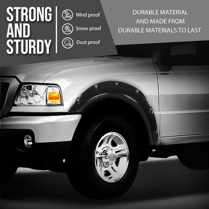 G-PLUS Fender Flares Compatible with Ford Ranger 1993-2011, Fit 6' and 7' Styleside Beds Only, Not Fit FX4 Submodels Black, Smooth Riveted Style