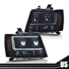 G-PLUS LED Tube Dual Projector Headlights, Compatible with 2007-2014 Chevy Tahoe/Suburban Bumper Headlamps Assembly, Smoky Lens Black Housing Amber Reflector,faros delanteros