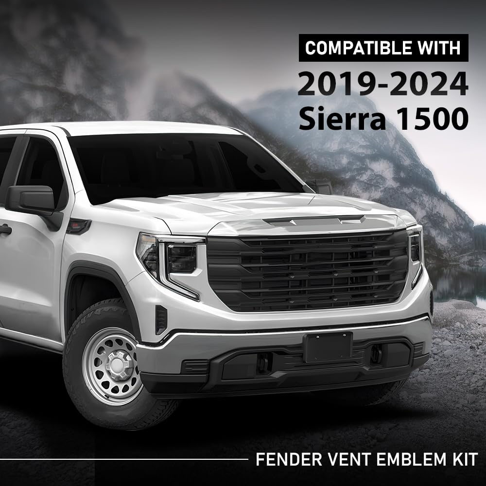 G-PLUS Fender Vent Emblem Kit Compatible with GMC Sierra 1500 6.2L 2019 2020 2021 2022 2023 2024, Fit 6.2L 1500 Model Trucks Only, 85160723 86532094, Black