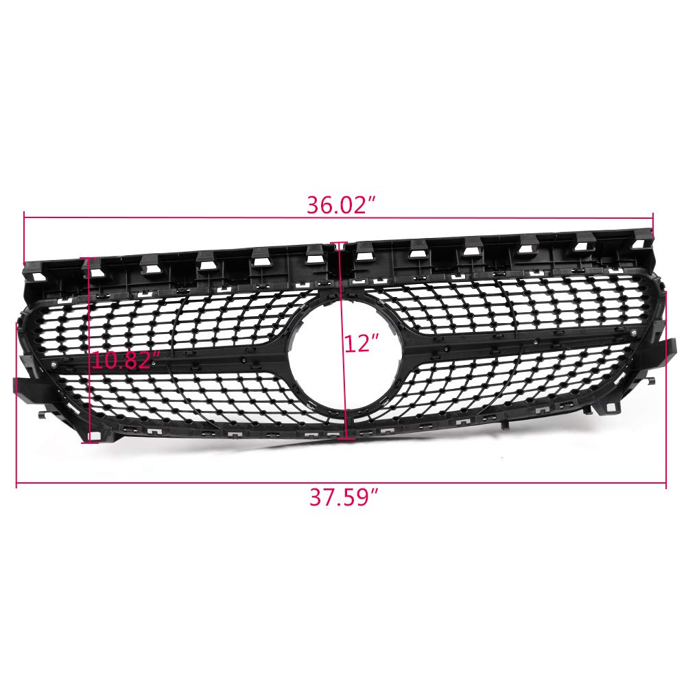 Diamond Star Front Bumper Mesh Grille Compatible with W117 CLA Class CLA180 CLA200 CLA250 CLA45 AMG 2014-2016 Silver Hood Upper Grille Assembly