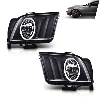 G-PLUS LED DRL Headlights, Compatible with Ford Mustang 2005 2006 2007 2008 2009 Bumper Headlamps, Clear Lens Black Housing Amber Reflector Left & Right,faros delanteros