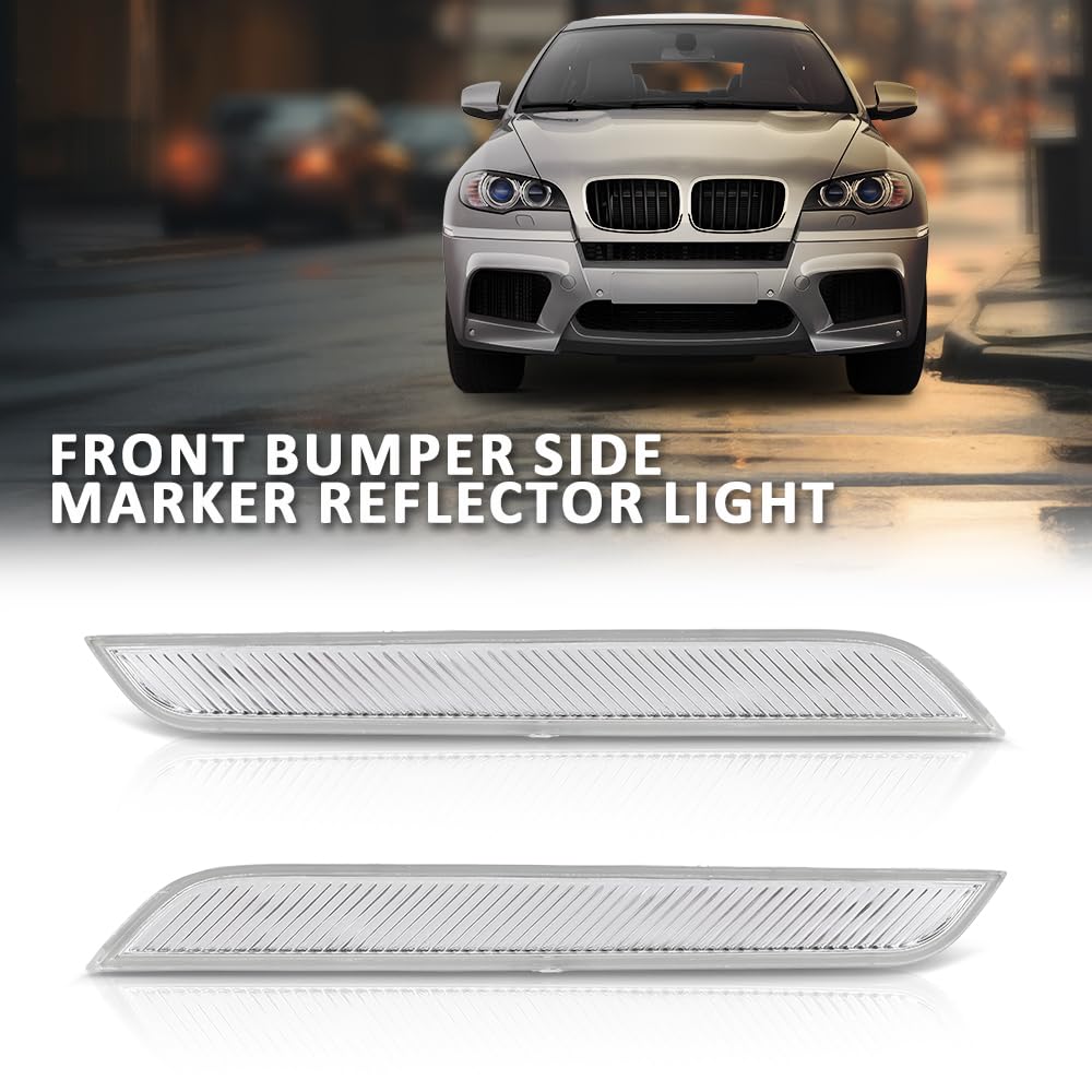 G-PLUS Pair Front Bumper Reflector Side Marker Lights, Compatible with BMW X6 E71 E72 2008-2014/ BMW X5M Only 2010-2013, LH Driver & RH Passenger Side 2PCS, White Lens, 63147187088, 63147187087
