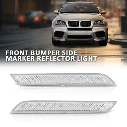 G-PLUS Pair Front Bumper Reflector Side Marker Lights, Compatible with BMW X6 E71 E72 2008-2014/ BMW X5M Only 2010-2013, LH Driver & RH Passenger Side 2PCS, White Lens, 63147187088, 63147187087