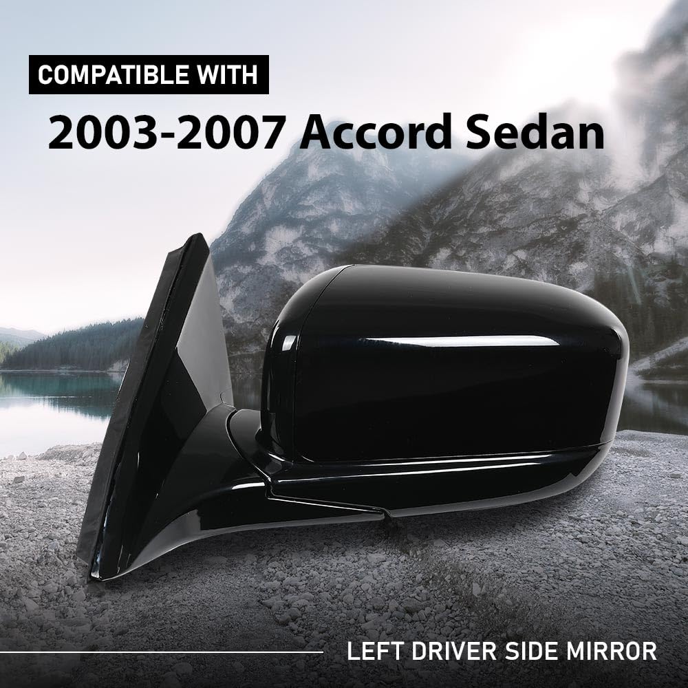 G-PLUS Power Mirror Left Driver Side Compatible with Honda Accord Sedan 4-Door 2003-2007 Manual Folding 3-Pin HO1320152 76250SDAA13ZA Glossy Black