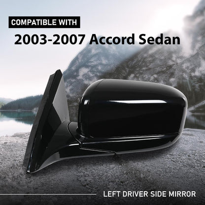 G-PLUS Power Mirror Left Driver Side Compatible with Honda Accord Sedan 4-Door 2003-2007 Manual Folding 3-Pin HO1320152 76250SDAA13ZA Glossy Black