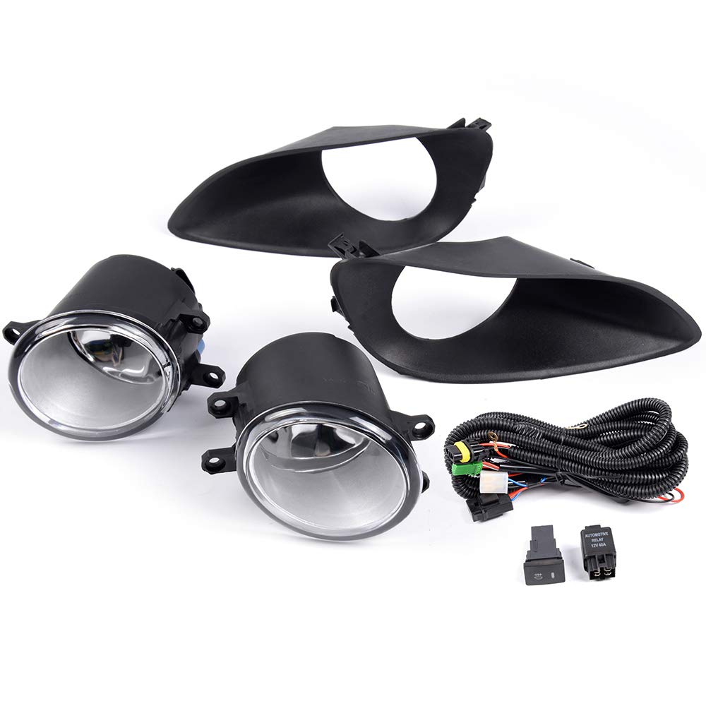 Compatible with Toyota Yaris Base/S 4-Door Sedan 2006-2011 Clear Lens Front Bumper Driving Lamp Fog Lights Assembly w/ H11 Bulbs+Switch+Relay+Wire