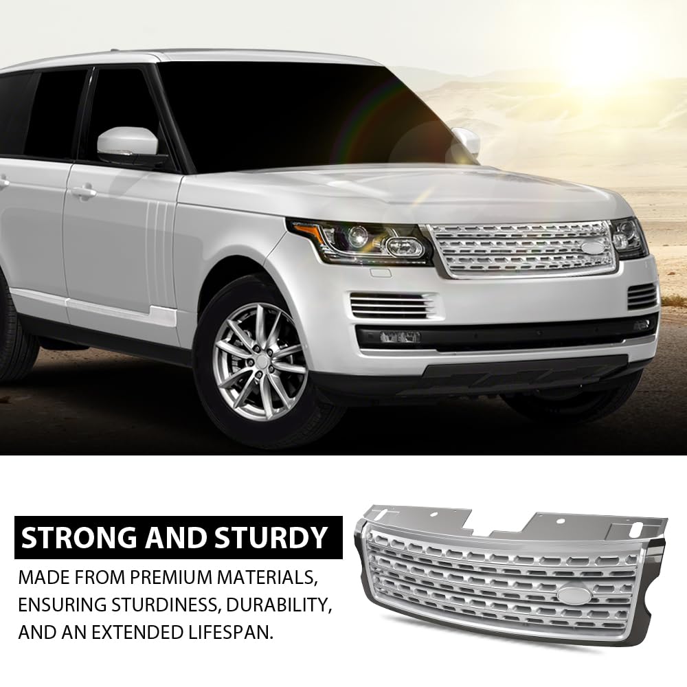 G-PLUS Front Grill Compatible with Land Rover Range Rover Vogue L405 2013 2014 2015 2016 2017 Silver Upper Grille LR055880
