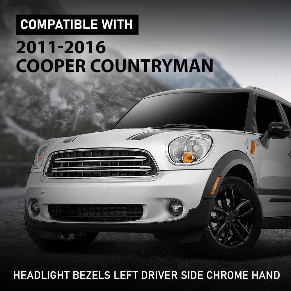 G-PLUS Headlight Bezel Compatible with Mini Cooper Countryman 2011-2016 & Paceman 2013-2016 Left Side 51139813823, MC2506103 Silver