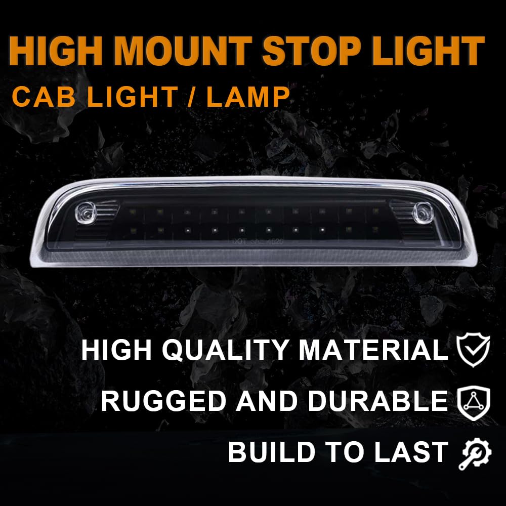 G-PLUS High Mount LED 3rd Brake Light Compatible with 2014 2015 2016 2017 2018 Chevy Silverado GMC Sierra Rear Tail Cargo Lamp Waterproof Black Housing Clear Lens