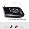 G-PLUS LED Bar Plank Headlights Fit Dodge Ram 1500 2500 3500 2013-2018 Projector Headlight Clear Lens Black Housing Clear Reflector CH2503217 55277409AD Bumper Headlamps,faros delanteros Assembly