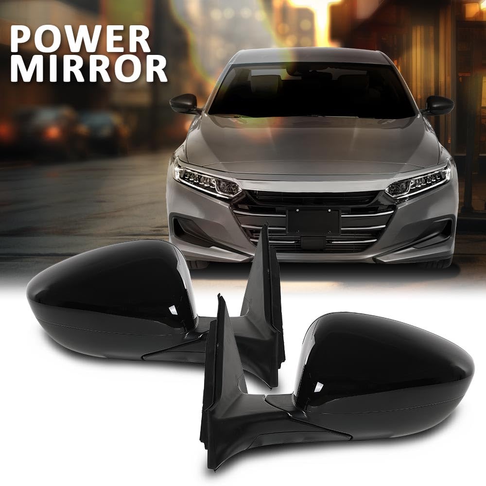 G-PLUS Power Mirror Driver and Passenger Side Compatible with Honda Accord Sedan 2018-2022 1.5L HO1320328 HO1321328 76208TVAA02 76258TVAA02 Glossy Black 3-Pin Manual Folding