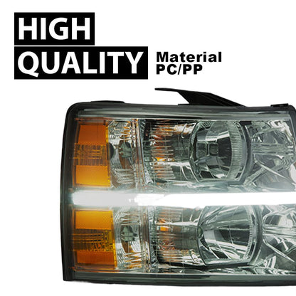G-PLUS LED Headlights Assembly Fit Chevy Silverado 1500 2007-2013/Fit Silverado 2500 HD 3500 HD 2007-2014,Left & Right Corner Headlamps,Smoky Lens Chrome Housing Amber Reflector,faros delanteros