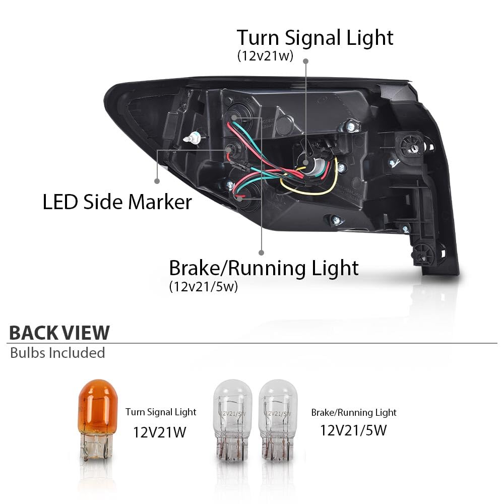 G-PLUS Rear Right Tail Light Assembly w/Bulbs Compatible with Chevy Traverse 2013 2014 2015 2016 2017 Right Outer Rear Brake Lamp Luces Traseras, 84266020 23301757, Red Lens