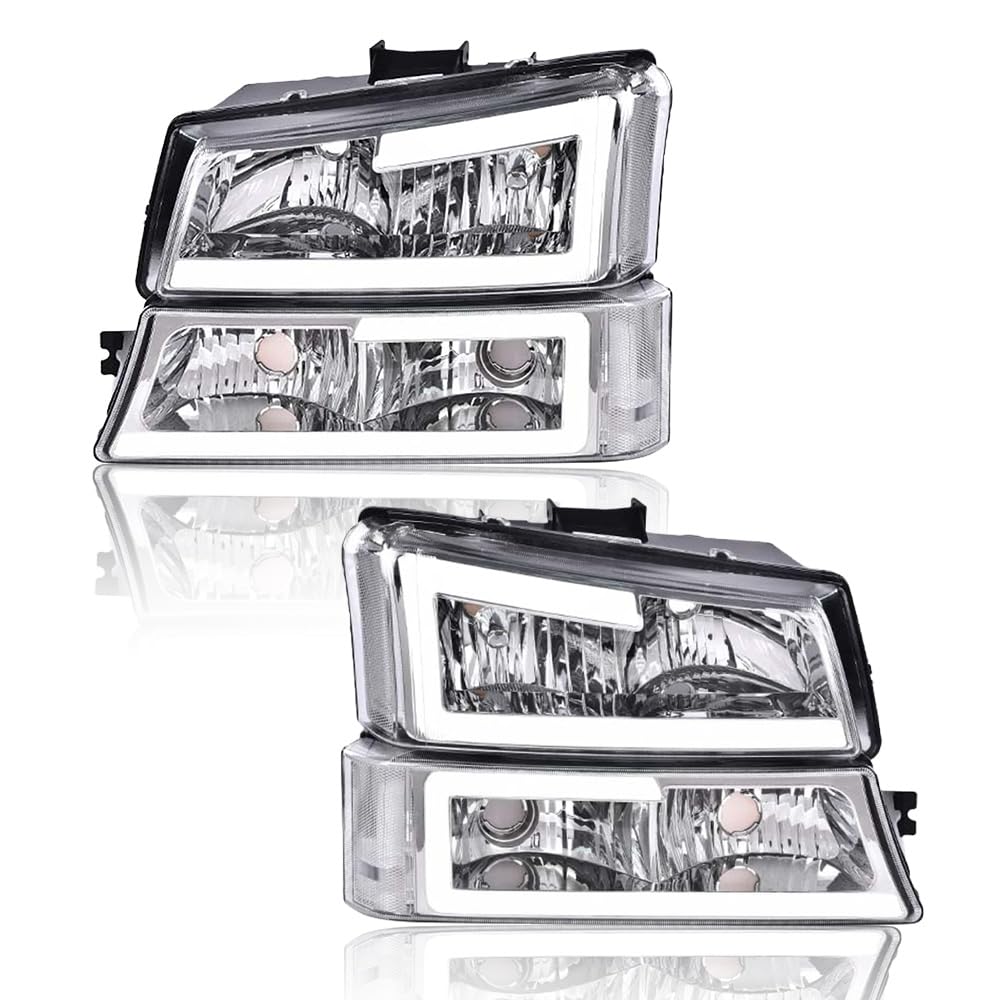 G-PLUS LED Headlights Assemblies, Compatible with 2003 2004 2005 2006 Chevy Avalanche Silverado 1500 2500 3500&HD Bumper Headlamps, Clear Lens Chrome Housing Clear Reflector,faros delanteros