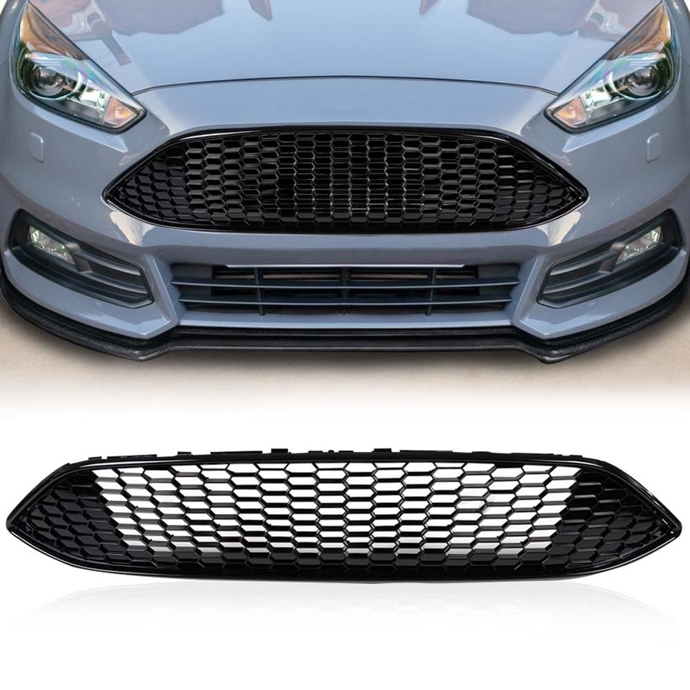 G-PLUS Front Bumper Upper Grille Compatible with Ford Focus S & SE 2015-2018 Replace for F1EZ-8200A, F1EZ-8200B Mesh Grill Honeycomb Style Black